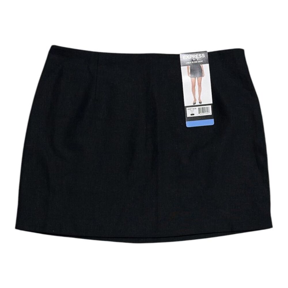 Express Women's High-Rise Lightweight Fitted Linen Blend Mini Skirt - Black